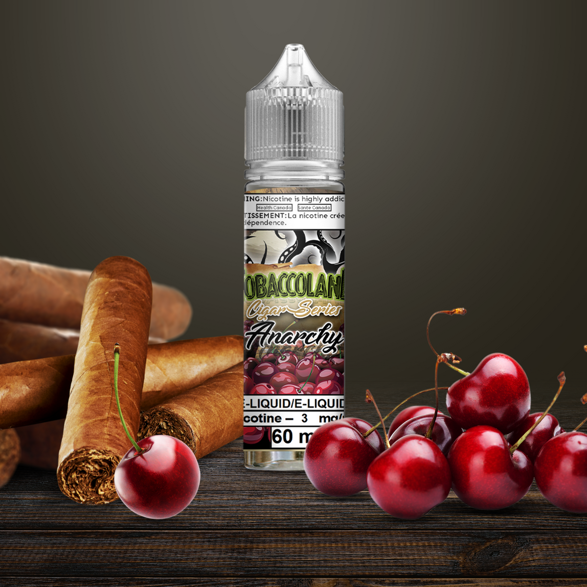 VanGo Vapes Anarchy cherry tobacco e-liquid bottle